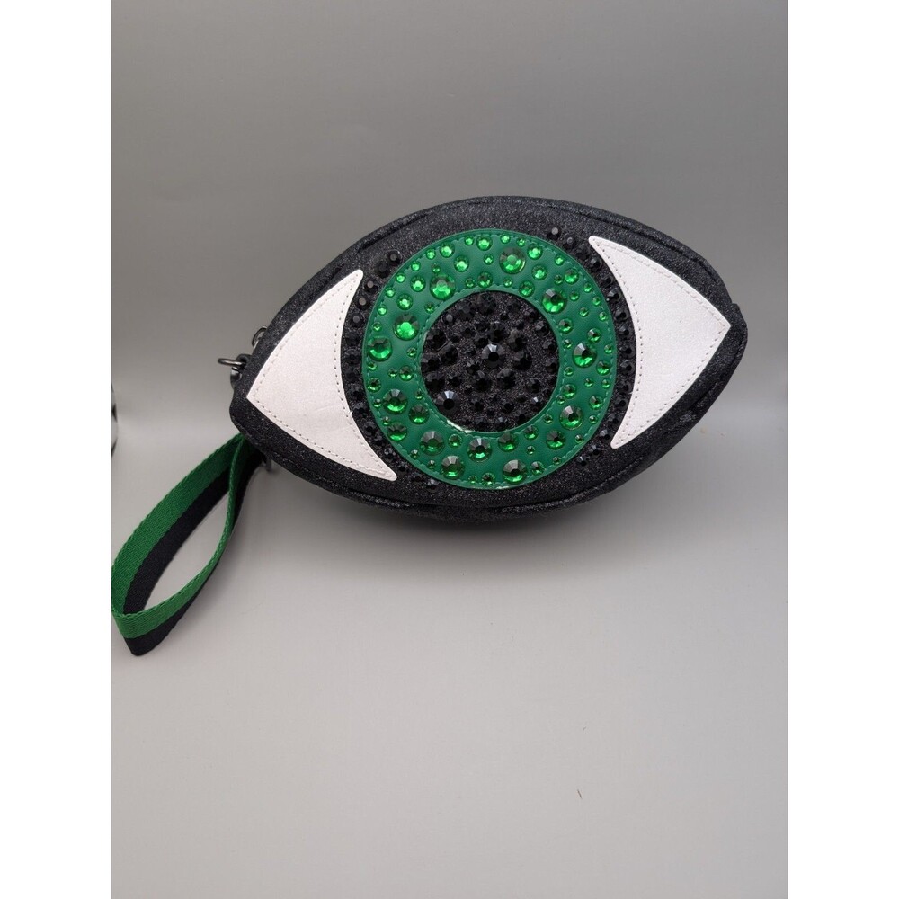 Bath & Body Works 8.5" Eyeball Clutch Glittery Black Green Gems Cosmetic Bag NWT
